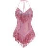 imageIDOPIP Women Sequin Fringe Bodysuit Sparkly Tassel Leotard Romper Womens Latin Dance Dress Sexy Festival Rave Party OutfitsPink
