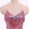 imageIDOPIP Women Sequin Fringe Bodysuit Sparkly Tassel Leotard Romper Womens Latin Dance Dress Sexy Festival Rave Party OutfitsPink