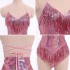 imageIDOPIP Women Sequin Fringe Bodysuit Sparkly Tassel Leotard Romper Womens Latin Dance Dress Sexy Festival Rave Party OutfitsPink