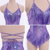 imageIDOPIP Women Sequin Fringe Bodysuit Sparkly Tassel Leotard Romper Womens Latin Dance Dress Sexy Festival Rave Party OutfitsPurple