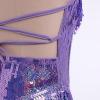 imageIDOPIP Women Sequin Fringe Bodysuit Sparkly Tassel Leotard Romper Womens Latin Dance Dress Sexy Festival Rave Party OutfitsPurple