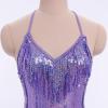 imageIDOPIP Women Sequin Fringe Bodysuit Sparkly Tassel Leotard Romper Womens Latin Dance Dress Sexy Festival Rave Party OutfitsPurple