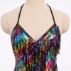 imageIDOPIP Women Sequin Fringe Bodysuit Sparkly Tassel Leotard Romper Womens Latin Dance Dress Sexy Festival Rave Party OutfitsRainbow