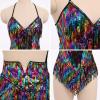imageIDOPIP Women Sequin Fringe Bodysuit Sparkly Tassel Leotard Romper Womens Latin Dance Dress Sexy Festival Rave Party OutfitsRainbow