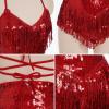 imageIDOPIP Women Sequin Fringe Bodysuit Sparkly Tassel Leotard Romper Womens Latin Dance Dress Sexy Festival Rave Party OutfitsRed