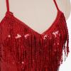 imageIDOPIP Women Sequin Fringe Bodysuit Sparkly Tassel Leotard Romper Womens Latin Dance Dress Sexy Festival Rave Party OutfitsRed