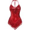 imageIDOPIP Women Sequin Fringe Bodysuit Sparkly Tassel Leotard Romper Womens Latin Dance Dress Sexy Festival Rave Party OutfitsRed