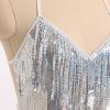 imageIDOPIP Women Sequin Fringe Bodysuit Sparkly Tassel Leotard Romper Womens Latin Dance Dress Sexy Festival Rave Party OutfitsSilver