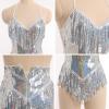 imageIDOPIP Women Sequin Fringe Bodysuit Sparkly Tassel Leotard Romper Womens Latin Dance Dress Sexy Festival Rave Party OutfitsSilver