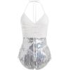 imageIDOPIP Women Sequin Fringe Bodysuit Sparkly Tassel Leotard Romper Womens Latin Dance Dress Sexy Festival Rave Party OutfitsSilver