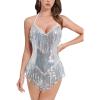 imageIDOPIP Women Sequin Fringe Bodysuit Sparkly Tassel Leotard Romper Womens Latin Dance Dress Sexy Festival Rave Party OutfitsSilver