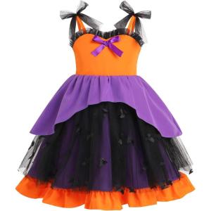 imageIDOPIP Baby Girls Halloween Tutu Dress Pumpkin Witch Princess Birthday Party Dresses Ruffle Tulle Bowknot Dress up CostumeOrange