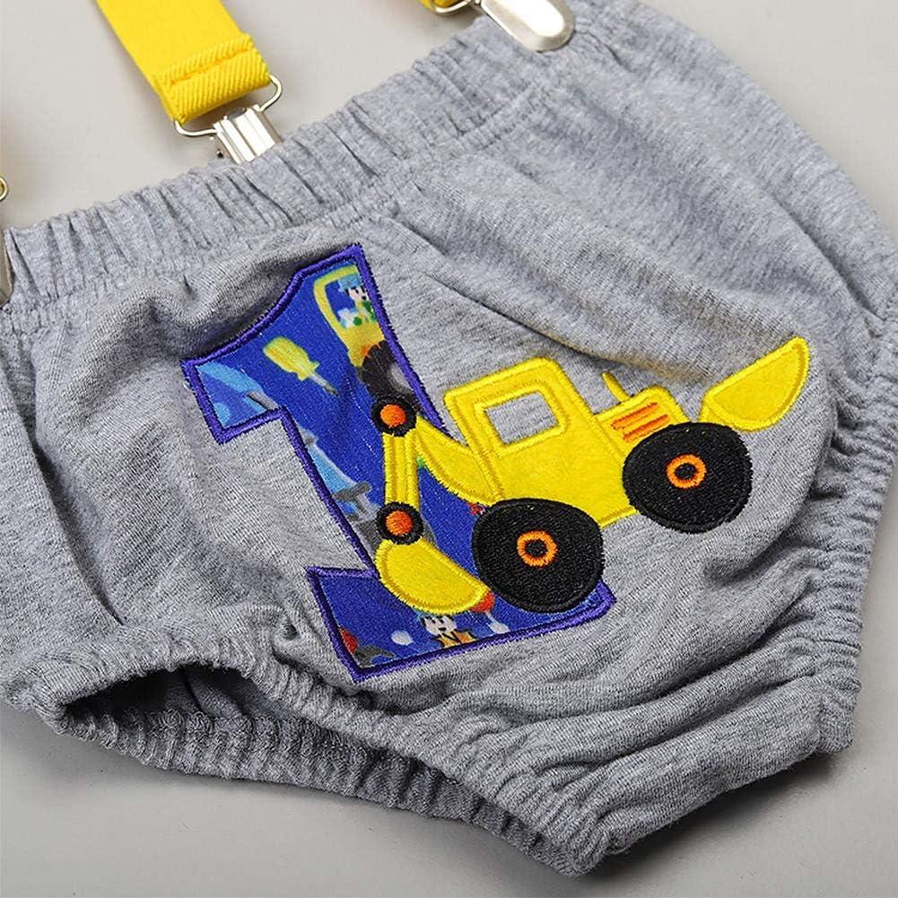 imageIDOPIP Baby Boys 1st Birthday Cake Smash Outfit Bowtie Romper Suspenders Shorts Pants Formal Suit Clothes for Photo ShootGray Excavator