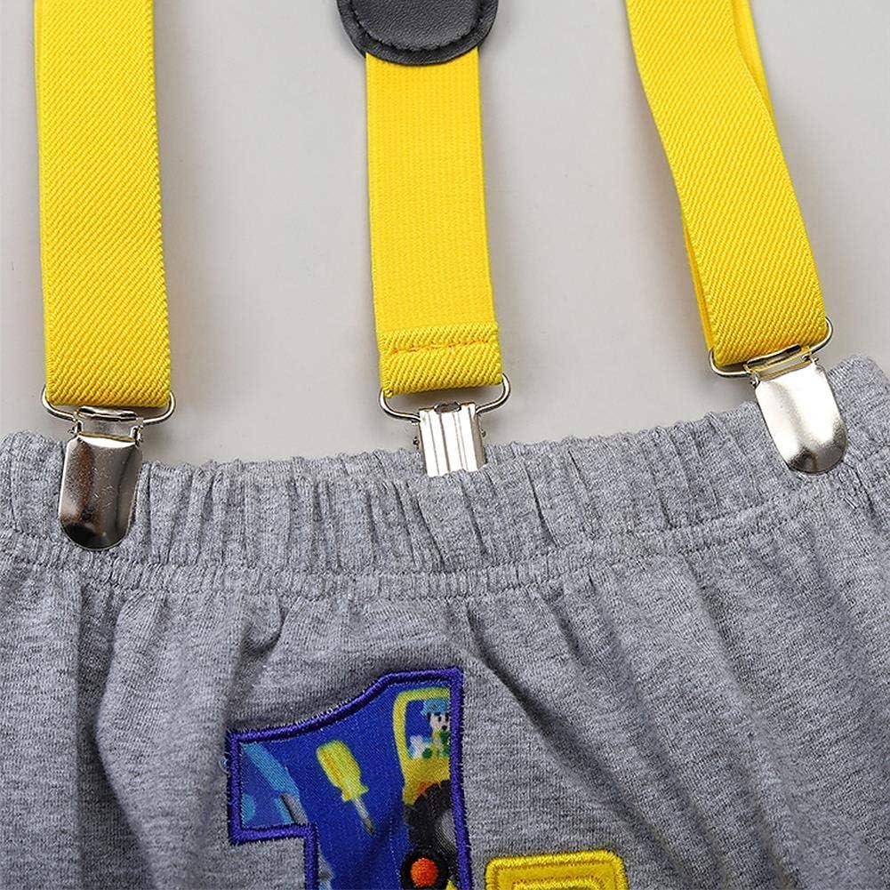 imageIDOPIP Baby Boys 1st Birthday Cake Smash Outfit Bowtie Romper Suspenders Shorts Pants Formal Suit Clothes for Photo ShootGray Excavator