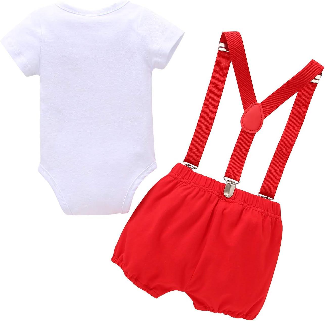 imageIDOPIP Baby Boys 1st Birthday Cake Smash Outfit Bowtie Romper Suspenders Shorts Pants Formal Suit Clothes for Photo ShootRed  Colorful Dot
