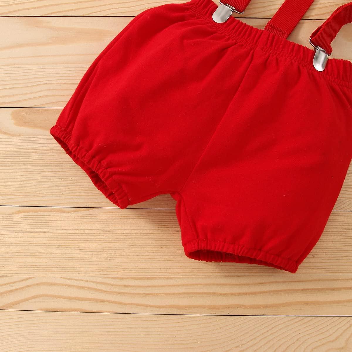 imageIDOPIP Baby Boys 1st Birthday Cake Smash Outfit Bowtie Romper Suspenders Shorts Pants Formal Suit Clothes for Photo ShootRed Balloon