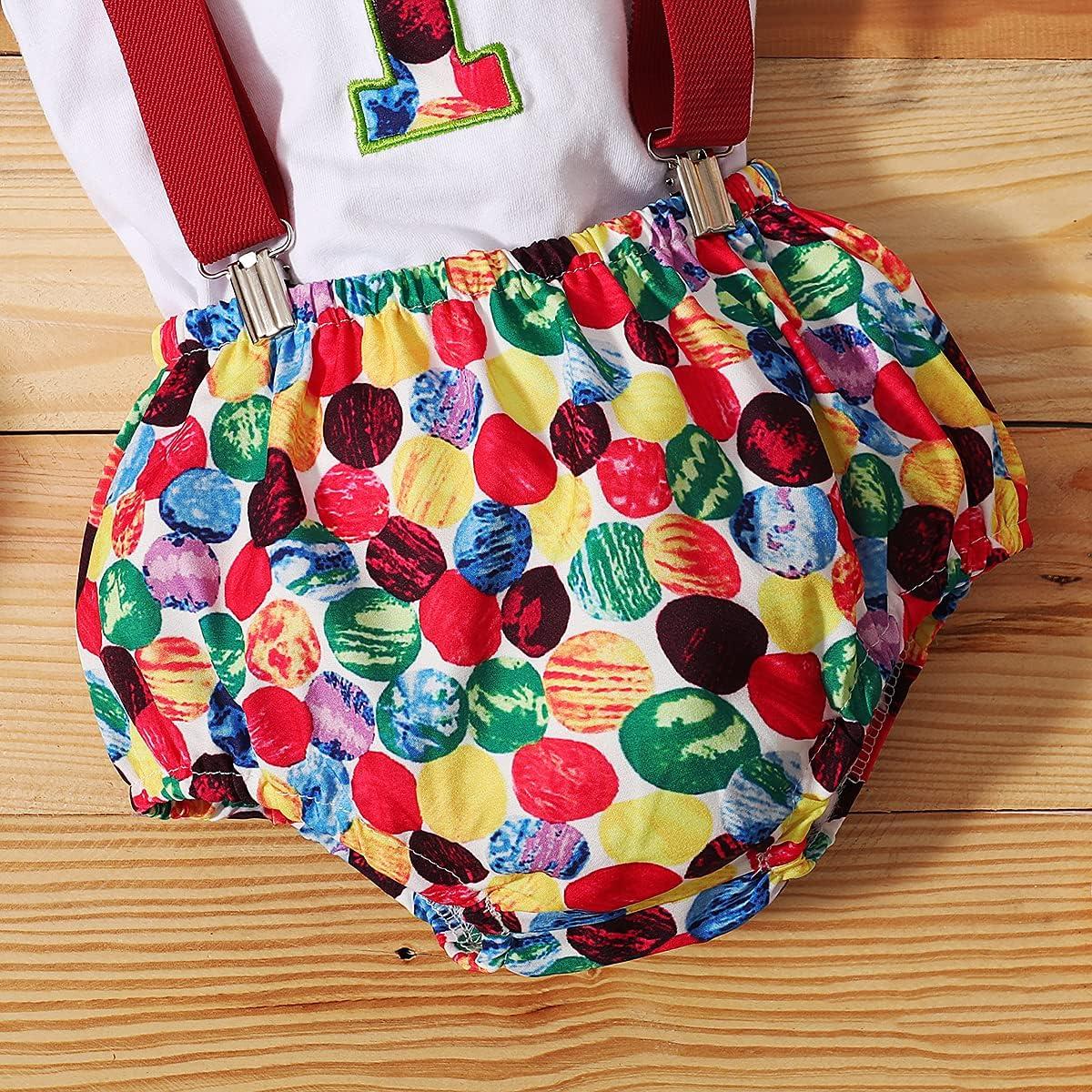 imageIDOPIP Baby Boys 1st Birthday Cake Smash Outfit Bowtie Romper Suspenders Shorts Pants Formal Suit Clothes for Photo ShootRed Printed