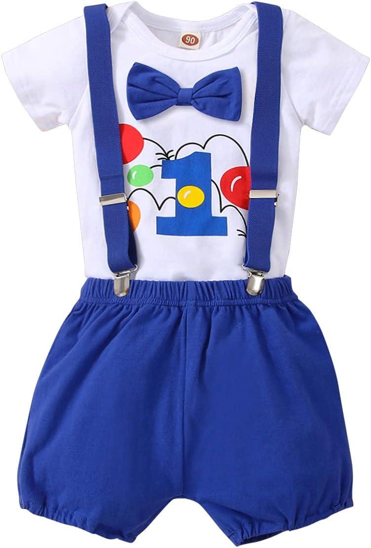 imageIDOPIP Baby Boys 1st Birthday Cake Smash Outfit Bowtie Romper Suspenders Shorts Pants Formal Suit Clothes for Photo ShootRoyal Blue Balloon