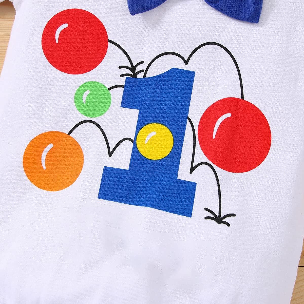 imageIDOPIP Baby Boys 1st Birthday Cake Smash Outfit Bowtie Romper Suspenders Shorts Pants Formal Suit Clothes for Photo ShootRoyal Blue Balloon