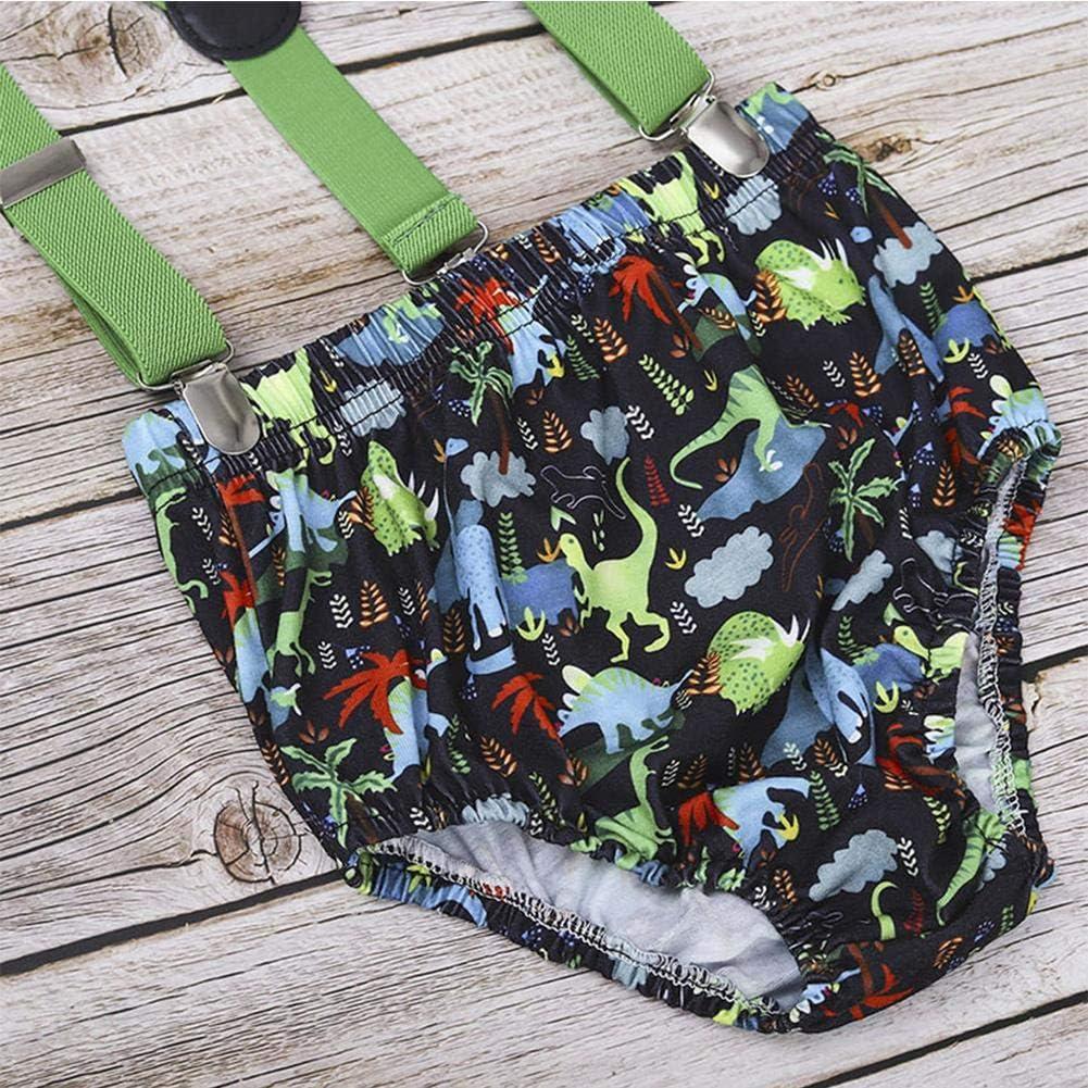 imageIDOPIP Baby Boys 1st Birthday Cake Smash Outfit Bowtie Romper Suspenders Shorts Pants Formal Suit Clothes for Photo ShootWhite  Green Dinosaur