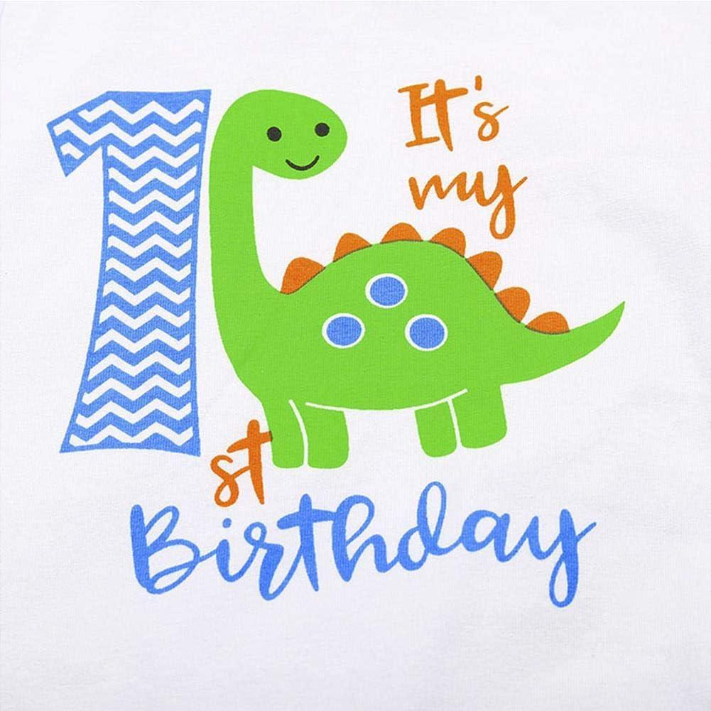 imageIDOPIP Baby Boys 1st Birthday Cake Smash Outfit Bowtie Romper Suspenders Shorts Pants Formal Suit Clothes for Photo ShootWhite  Green Dinosaur