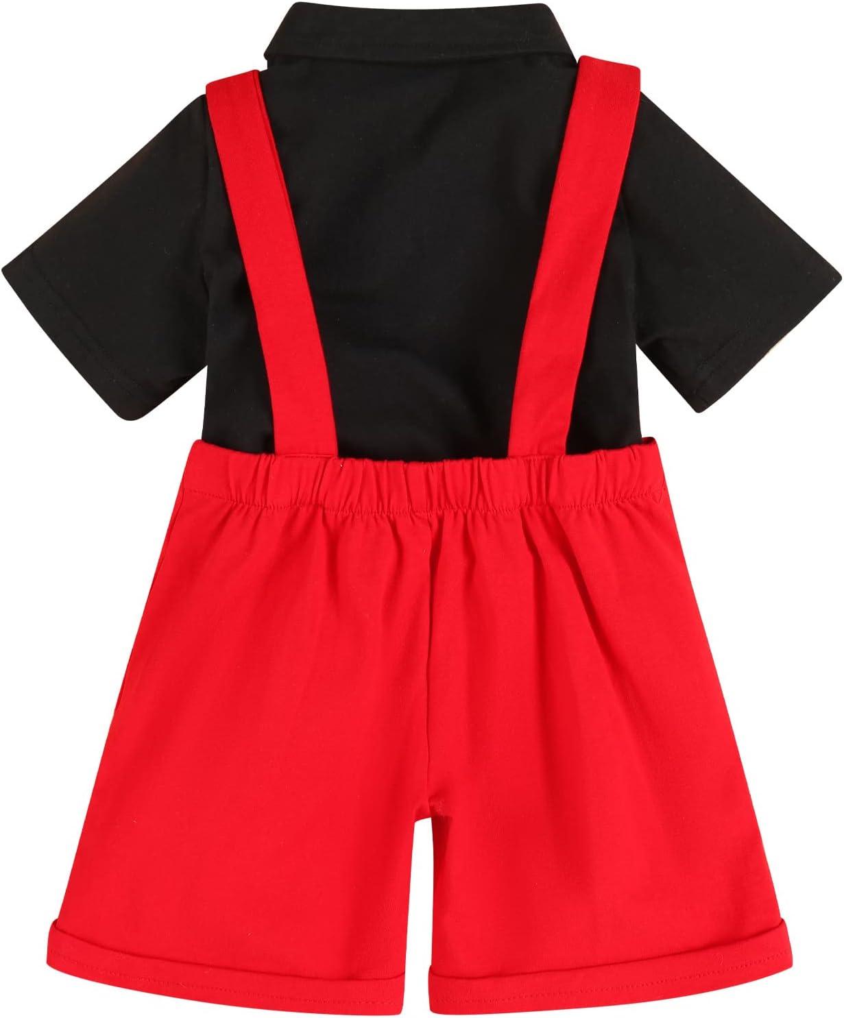 imageIDOPIP Baby Boys Halloween Christmas Costume Gentleman Bowtie Romper Suspenders Shorts Ears Headband Birthday Outfit SetRed  4pcs