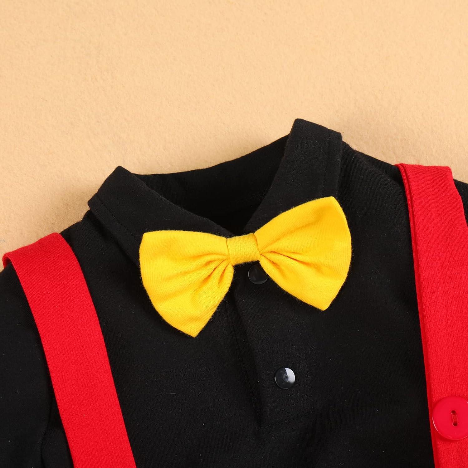 imageIDOPIP Baby Boys Halloween Christmas Costume Gentleman Bowtie Romper Suspenders Shorts Ears Headband Birthday Outfit SetRed  White Dot  4pcs