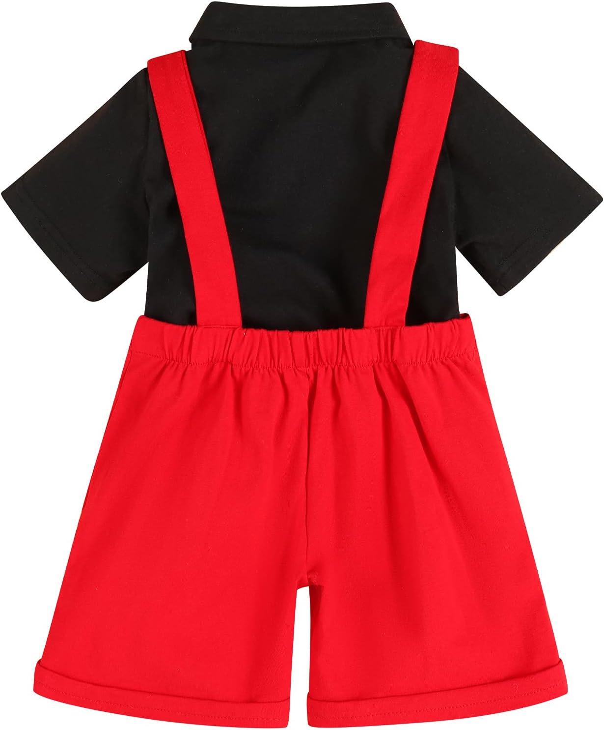 imageIDOPIP Baby Boys Halloween Christmas Costume Gentleman Bowtie Romper Suspenders Shorts Ears Headband Birthday Outfit SetRed  White Dot  4pcs