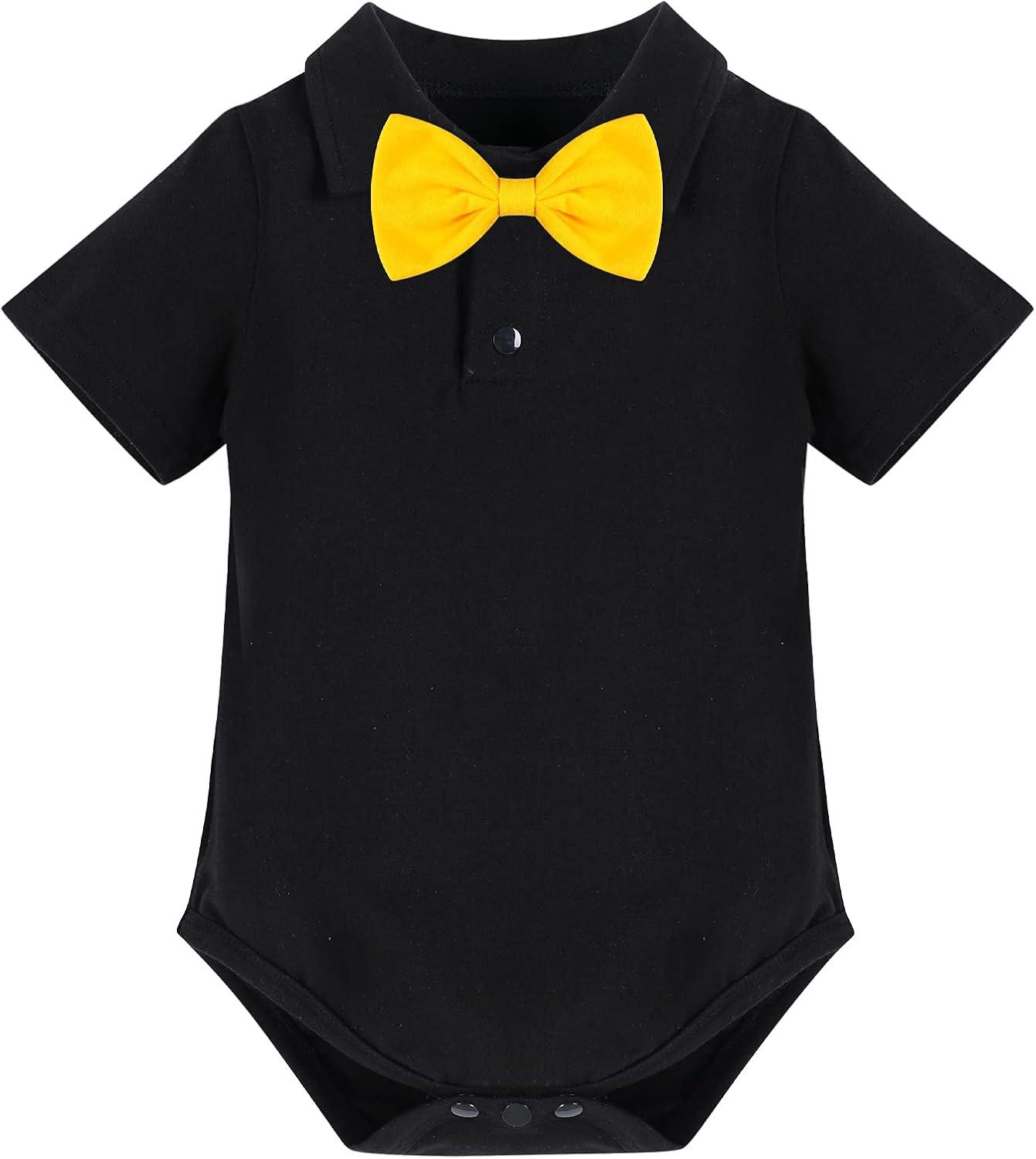 imageIDOPIP Baby Boys Halloween Christmas Costume Gentleman Bowtie Romper Suspenders Shorts Ears Headband Birthday Outfit SetRed  White Dot  4pcs