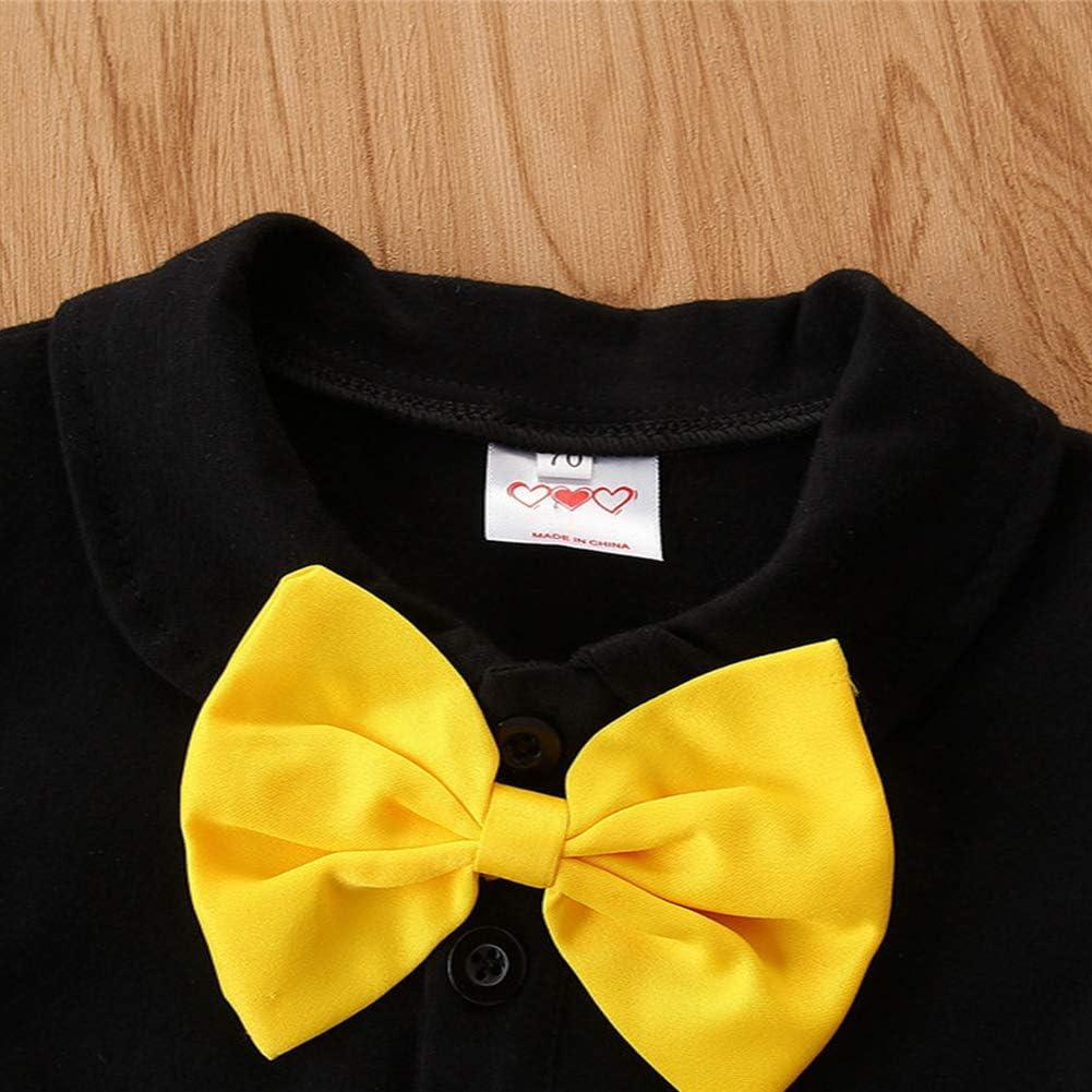 imageIDOPIP Baby Boys Halloween Christmas Costume Gentleman Bowtie Romper Suspenders Shorts Ears Headband Birthday Outfit SetRed  Yellow  4pcs