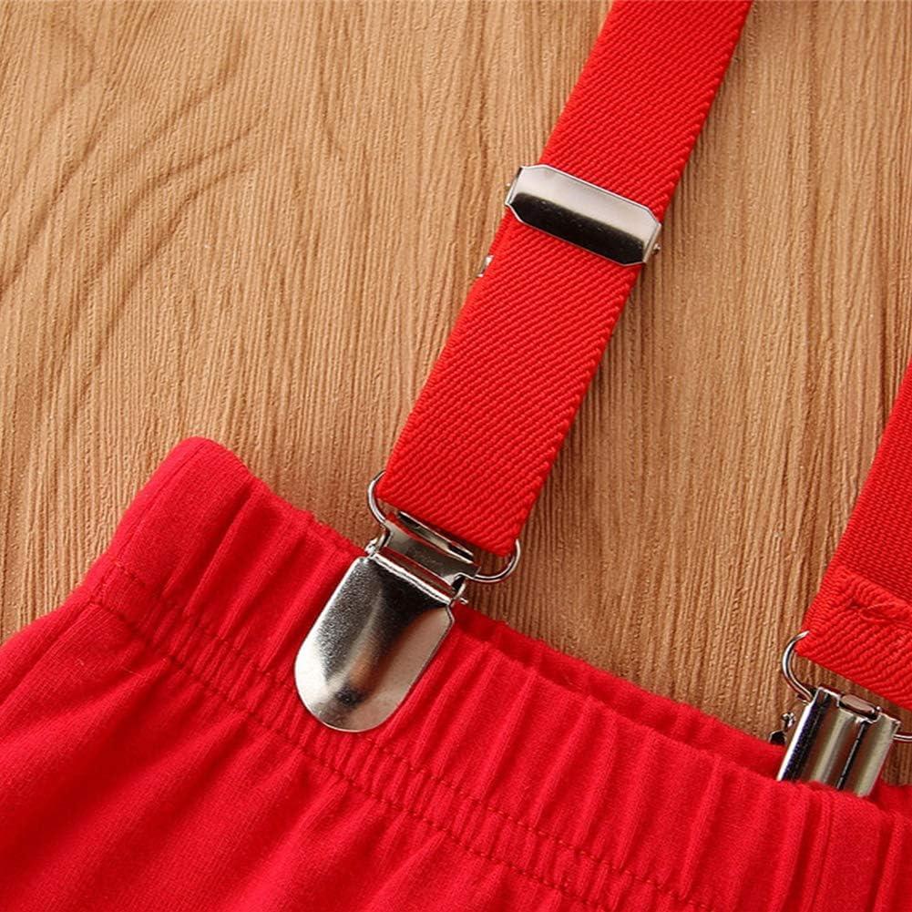 imageIDOPIP Baby Boys Halloween Christmas Costume Gentleman Bowtie Romper Suspenders Shorts Ears Headband Birthday Outfit SetRed  Yellow  4pcs