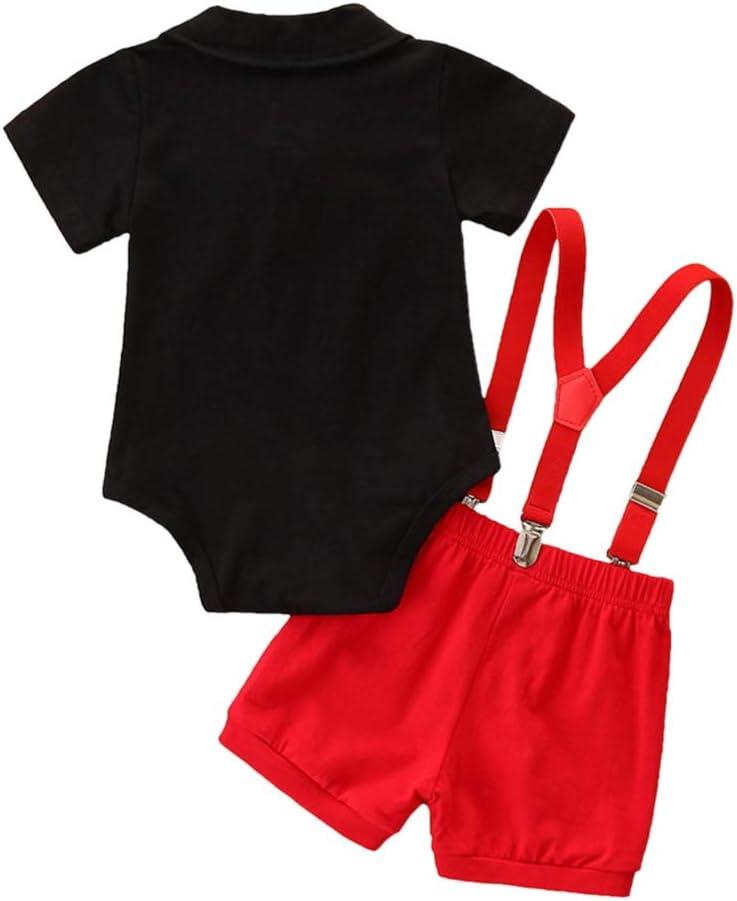 imageIDOPIP Baby Boys Halloween Christmas Costume Gentleman Bowtie Romper Suspenders Shorts Ears Headband Birthday Outfit SetRed  Yellow  4pcs