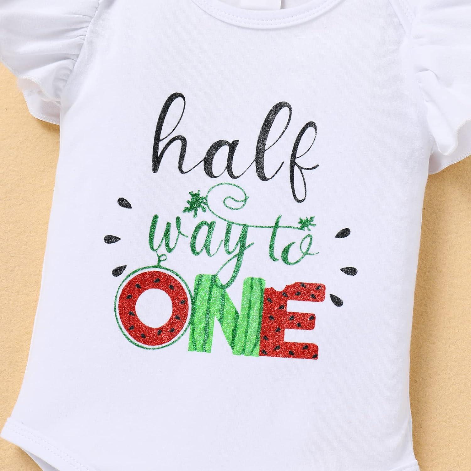 imageIDOPIP Watermelon 1st 2nd 3rd Birthday Outfit for Baby Girl Romper Tutu Skirt Headband Sock Clothes for Smash Cake Photo PropRed  Half Way to One