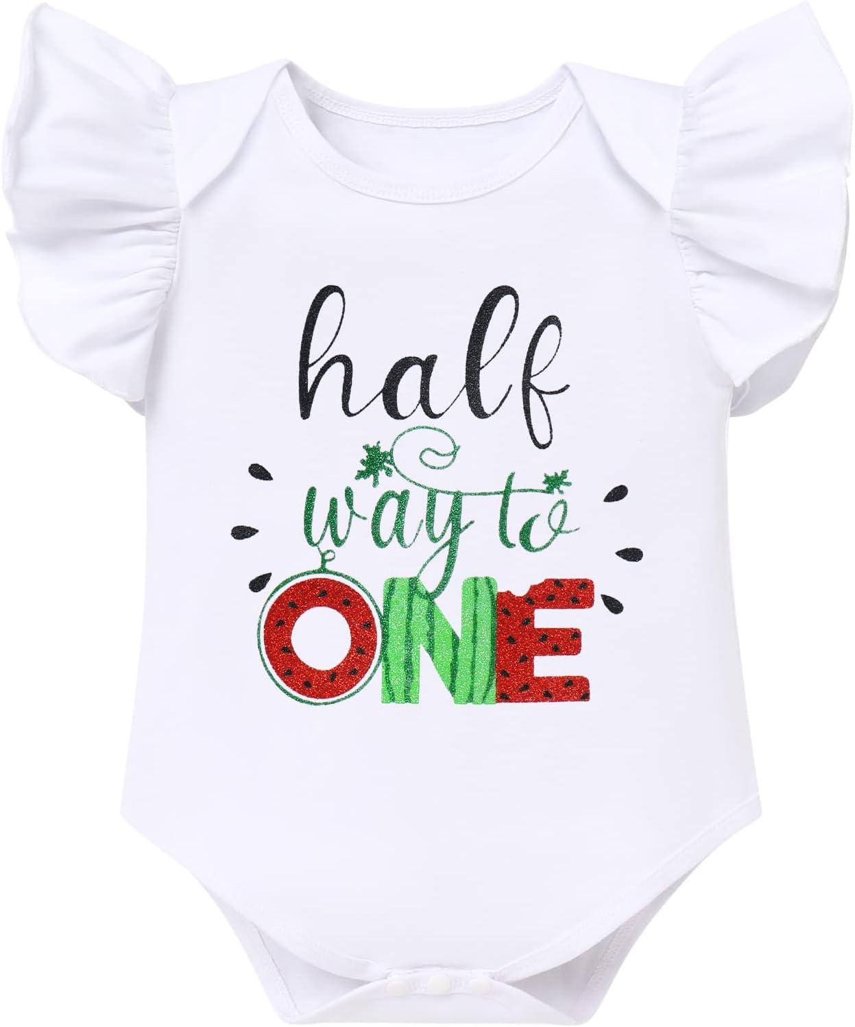 imageIDOPIP Watermelon 1st 2nd 3rd Birthday Outfit for Baby Girl Romper Tutu Skirt Headband Sock Clothes for Smash Cake Photo PropRed  Half Way to One