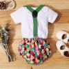 imageIDOPIP Baby Boys 1st Birthday Cake Smash Outfit Bowtie Romper Suspenders Shorts Pants Formal Suit Clothes for Photo ShootGreen Printed