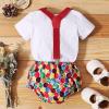 imageIDOPIP Baby Boys 1st Birthday Cake Smash Outfit Bowtie Romper Suspenders Shorts Pants Formal Suit Clothes for Photo ShootRed Printed