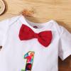 imageIDOPIP Baby Boys 1st Birthday Cake Smash Outfit Bowtie Romper Suspenders Shorts Pants Formal Suit Clothes for Photo ShootRed Printed