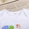 imageIDOPIP Baby Boys 1st Birthday Cake Smash Outfit Bowtie Romper Suspenders Shorts Pants Formal Suit Clothes for Photo ShootWhite  Green Dinosaur