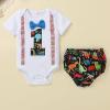 imageIDOPIP Baby Boys 1st Birthday Cake Smash Outfit Bowtie Romper Suspenders Shorts Pants Formal Suit Clothes for Photo ShootWhite Dinosaur