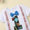 imageIDOPIP Baby Boys 1st Birthday Cake Smash Outfit Bowtie Romper Suspenders Shorts Pants Formal Suit Clothes for Photo ShootWhite Dinosaur