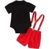 imageIDOPIP Baby Boys Halloween Christmas Costume Gentleman Bowtie Romper Suspenders Shorts Ears Headband Birthday Outfit SetRed  Yellow  4pcs