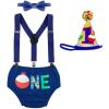 imageBaby Boys First 1st Birthday Cake Smash Outfit One Bloomers Diaper Cover PP Pants Yback Suspenders Bow Tie Hat 4PCS Clothes Set Party Costume Photo Props Royal Blue  One 1218 Months