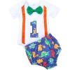 imageIDOPIP Baby Boys 1st Birthday Cake Smash Outfit Bowtie Romper Suspenders Shorts Pants Formal Suit Clothes for Photo ShootY White Dinosaur 2pcs