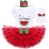 imageIDOPIP Watermelon 1st 2nd 3rd Birthday Outfit for Baby Girl Romper Tutu Skirt Headband Sock Clothes for Smash Cake Photo PropRed Three