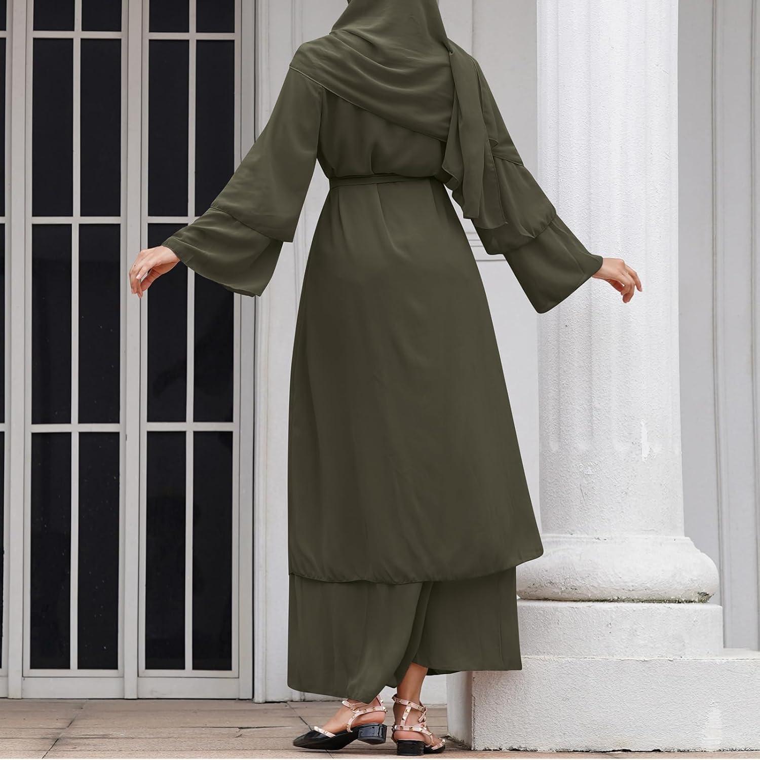 imageAbayas Muslim Dress for Women Long Sleeve Islamic Abaya Eid Dubai Kaftan Dresses Middle East Prayer Dress Chiffon RobeArmy Green