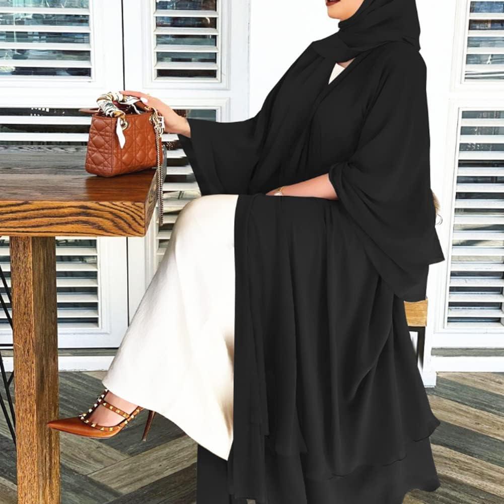 imageAbayas Muslim Dress for Women Long Sleeve Islamic Abaya Eid Dubai Kaftan Dresses Middle East Prayer Dress Chiffon RobeBlack