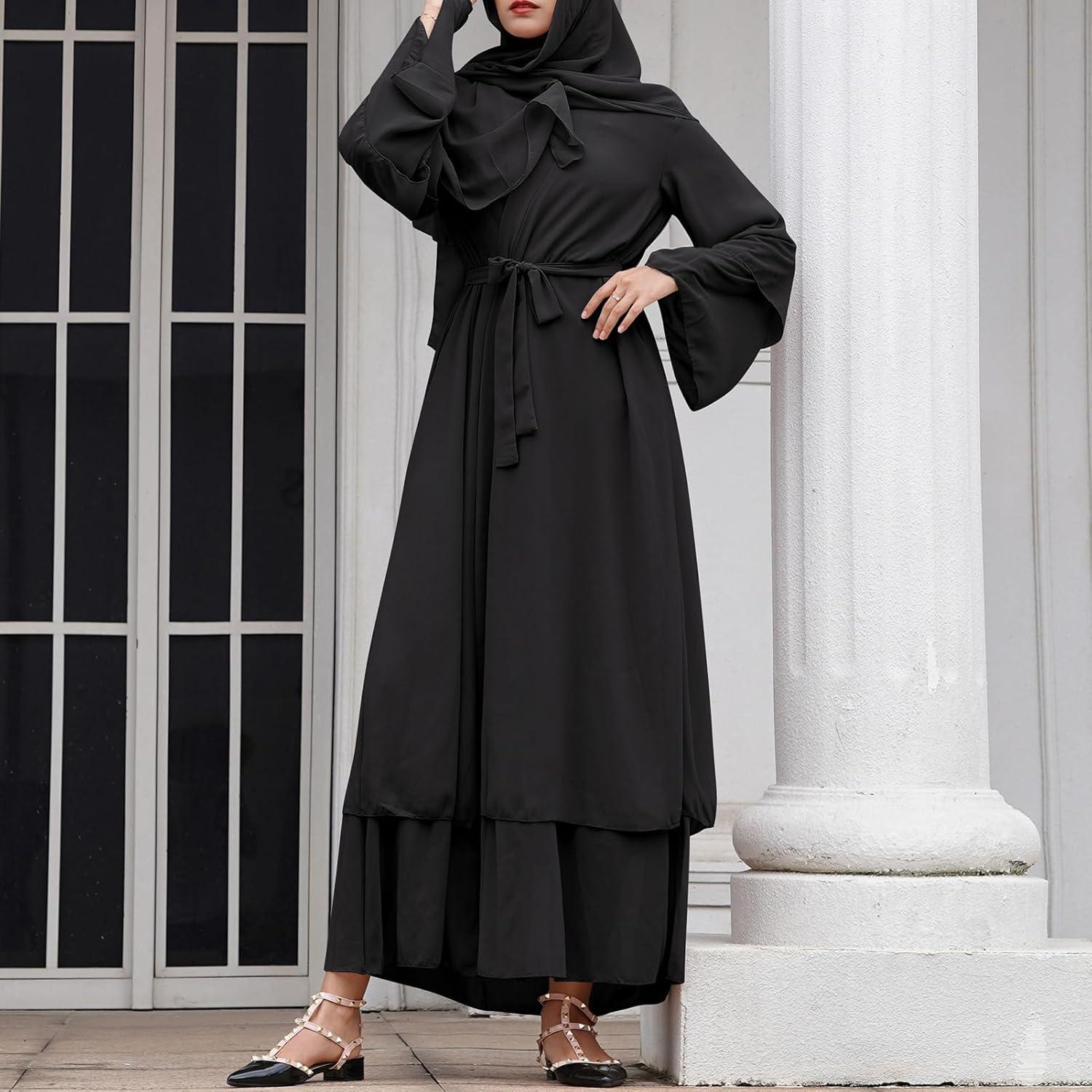 imageAbayas Muslim Dress for Women Long Sleeve Islamic Abaya Eid Dubai Kaftan Dresses Middle East Prayer Dress Chiffon RobeBlack