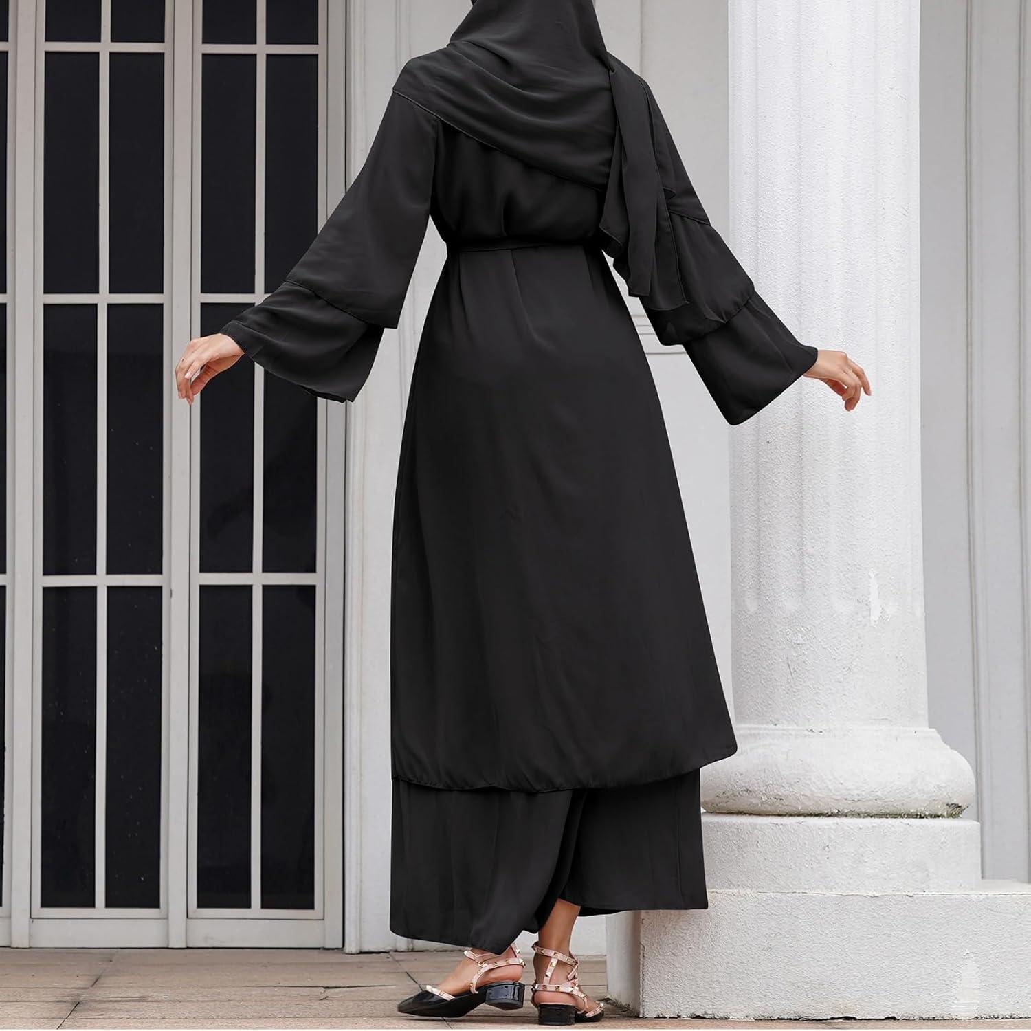 imageAbayas Muslim Dress for Women Long Sleeve Islamic Abaya Eid Dubai Kaftan Dresses Middle East Prayer Dress Chiffon RobeBlack