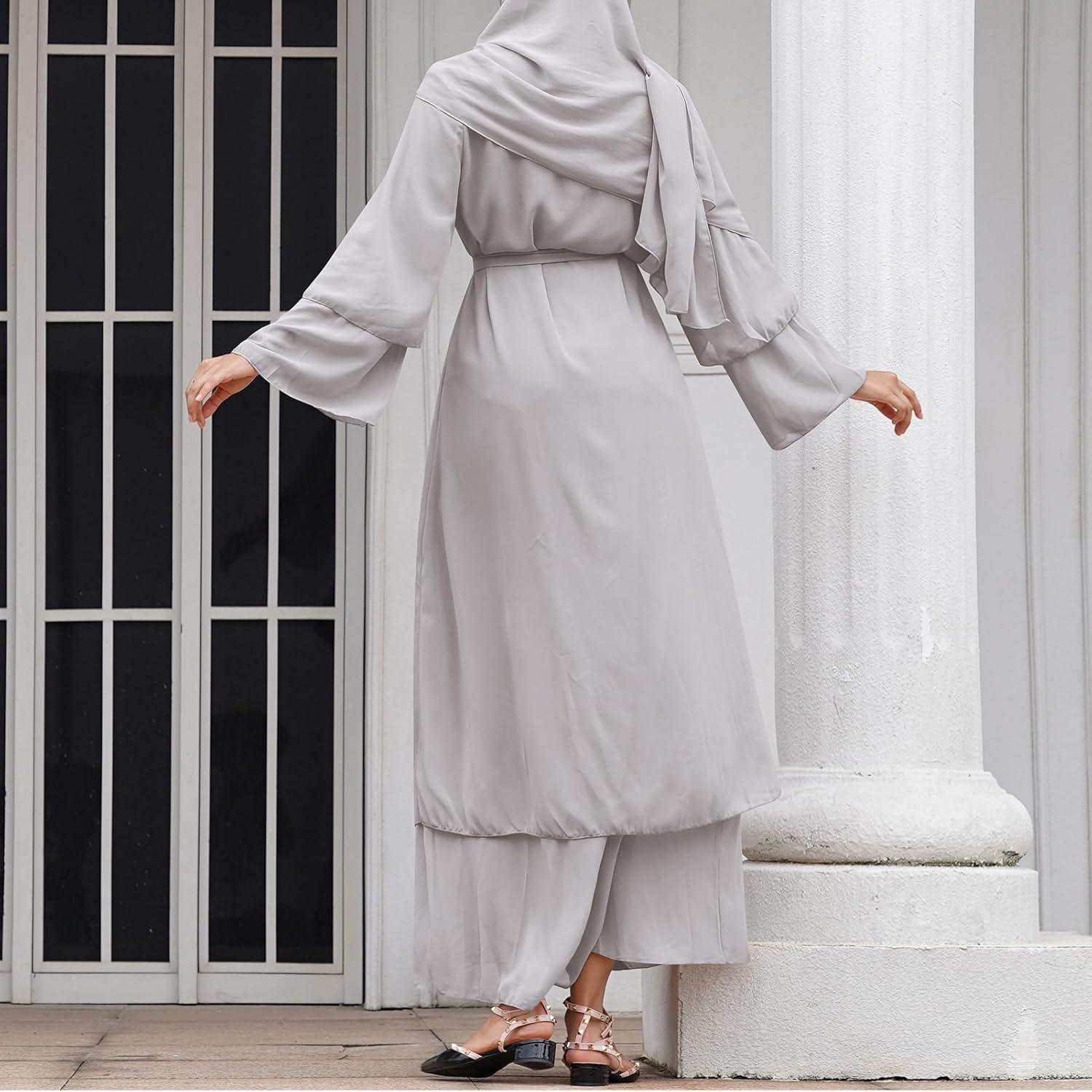imageAbayas Muslim Dress for Women Long Sleeve Islamic Abaya Eid Dubai Kaftan Dresses Middle East Prayer Dress Chiffon RobeGray