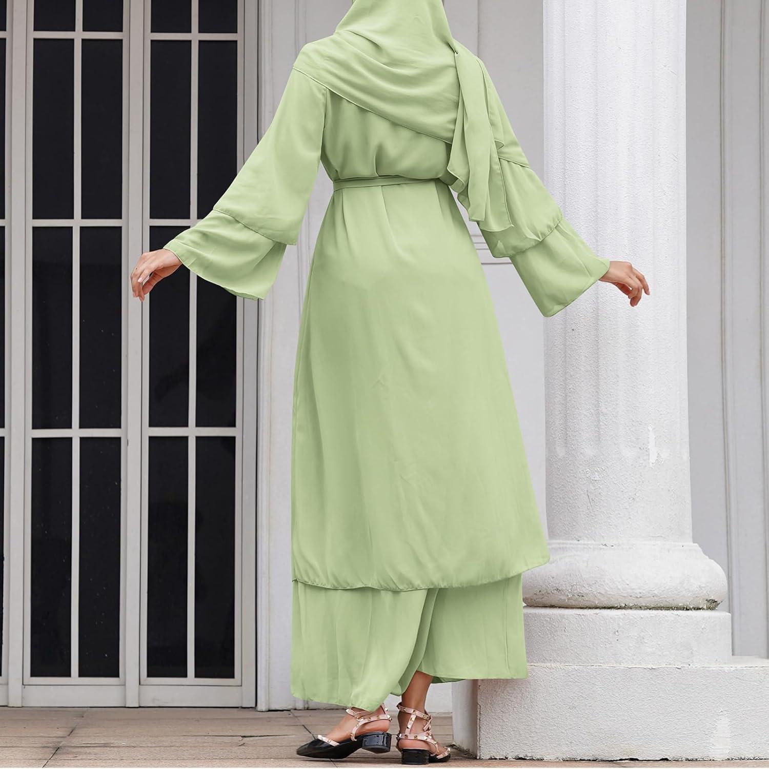 imageAbayas Muslim Dress for Women Long Sleeve Islamic Abaya Eid Dubai Kaftan Dresses Middle East Prayer Dress Chiffon RobeGreen